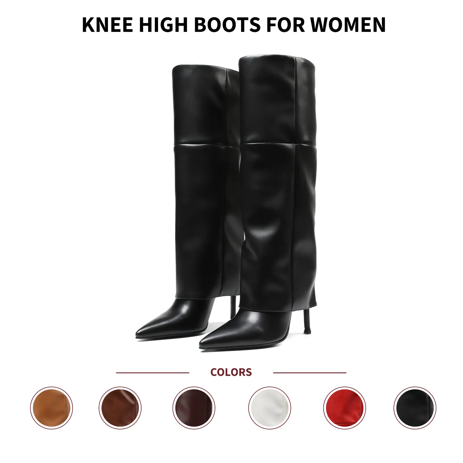 Knee High Boots For Women Pointed Toe Stiletto Heel Pull On Wide Calf Comfortable Trendy Fashion Date Casual Outings Concert Festival Long Tall Shark Fold Over Booties Summerwins tiktok shop back to school