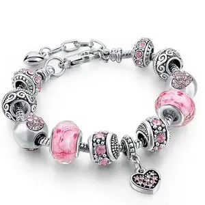 Pink Heart Pendant Bracelet Set for Women, Trendy Stackable Beaded Jewelry, Adjustable Serpentine Chain Fashion Bangle, Elegant Gift for Valentine’s Day, Birthday & Daily Wear outdoorfun