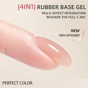 PERFECT COLOR 12ML Rubber Base Builder Gel for Natural Nails, Long Lasting Milky White Nude Gel Polish for Nail Thickening & Strengthener, 4-in-1 Color Gel in A Bottle 【UV/LED & Top Coat Needed】