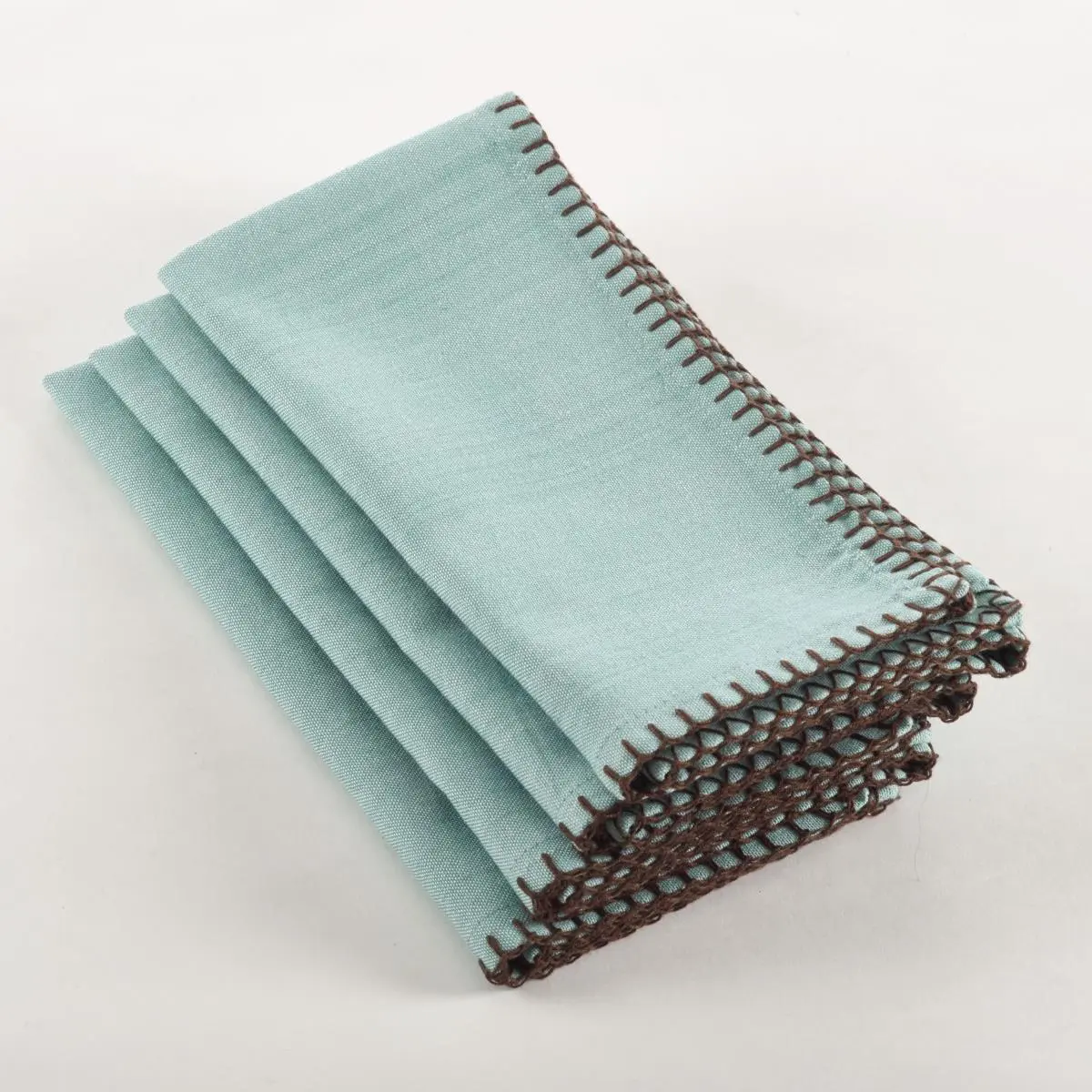 SARO 793.A20S 20 in. Square Whip Stitched Design Napkin - Aqua Set of 4