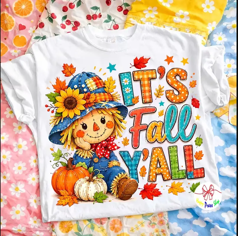 Autumn Is Here, Scarecrow! Scarecrow, Scarecrow, Hello Autumn! Pumpkin, Thanksgiving, Autumn Leaves Iron-On Vintage Patches, Clothing Additions Decoration, Suitable for T-Shirt And Textile Clothing Decoration, Durable Heat Transfer Sticker