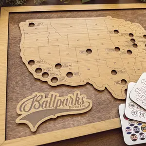 Baseball Ballparks Bucket List Map – Framed Wooden Wall Art | Gift for Baseball Fans & Stadium Travelers Decoration Decor