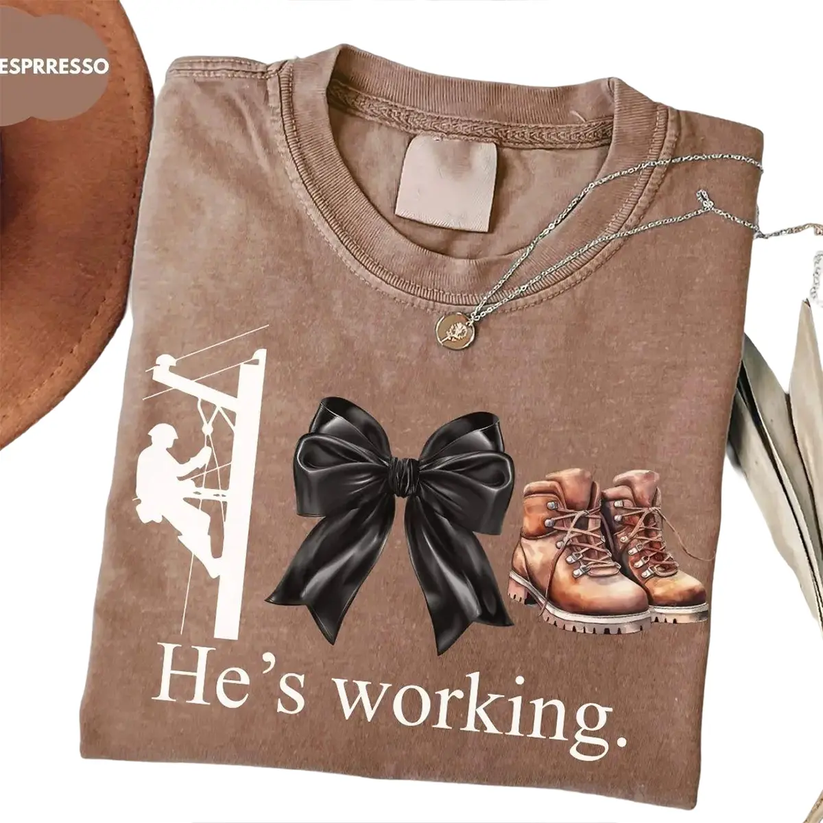 Comfort Colors Blue Collar Lineman Shirt, He’s Working Graphic Tee, Lineman Wife Girlfriend Gift, Electrician Family T-Shirt