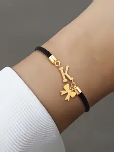 Women's Bow Initial Pendant Letter Link Bracelet, Adjustable Simple Classic Design, Casual Style Hand Rope for All Seasons