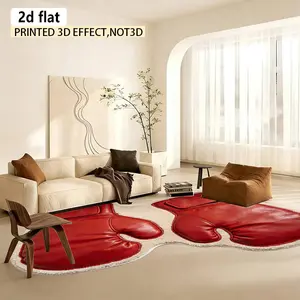 2D flat irregular shaped carpet, red leather glove mat dopamine pastoral style, vibrant colors living room entrance non-slip carpet fluffy soft bathroom garden washable carpet