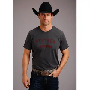 Stetson Mens Grey Cotton Blend 1865 Logo S/S T-Shirt