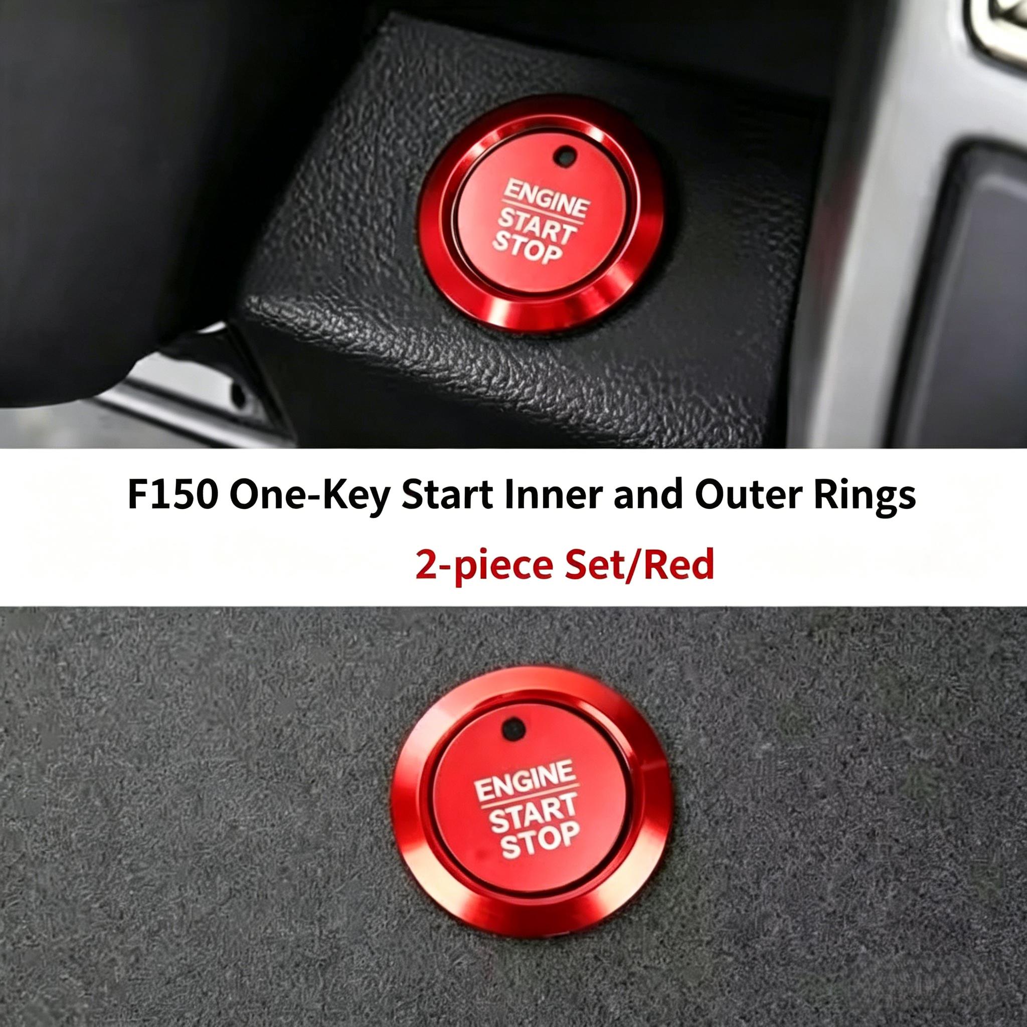 Ford F150 Accessories - Premium Red Aluminum Engine Start Stop Button Cover Trim Custom Fit Interior Mod Easy Peel & Stick Anti-Scratch Upgrade for F150 Owners