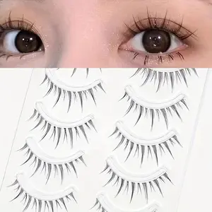 5 Pairs Newbie Transparent Stem Eyelashes Natural Look DIY Personal Lashes Short Baby Straight Full Strip Bare Skin Inner Double False Lashes Makeup Cosmetic