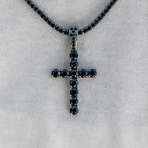 Black Stone Diamond Cross Pendant in White Gold - Perfect Gift