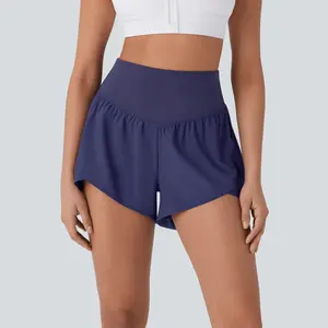 Halara Breezeful High Waisted Back Pocket Crossover Hem Quick Dry Yoga Shorts