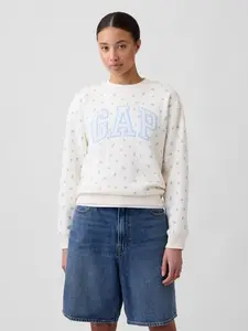 Women Gap Logo Sweatshirt - White Blue Floral