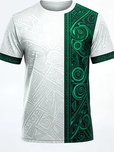 Men's Polynesian Print Short Sleeve T-Shirt, Quick-Dry Breathable Fabric, Sporty Style, Ideal for Outdoor Activities and Daily Wear