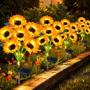 Solar Sunflower Stake Lights, Waterproof Outdoor Garden Decor Lamp for Yard Path Patio