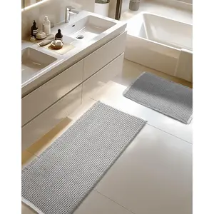 Large Waffle Bath Mat Set, Non Slip Mat Absorbent Bath Mats for, Soft Rugs Sets 2 Piece, Washable Bath Rugs Set, Grey & White, 20"*47" and 16"*24"