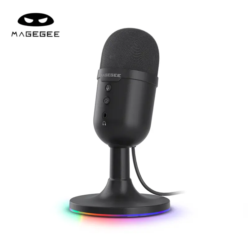 MageGee Fantasy Wired USB Gaming Microphone with Cool RGB Lighting, 3.5mm Jack, HD Audio, Real-Time Monitoring, Plug-and-Play, 1-Tap Mute, Headset Compatibility, Recording, Dual-System Support, 360° Sound Capture, Audio Device for PC Gaming, Video Editing
