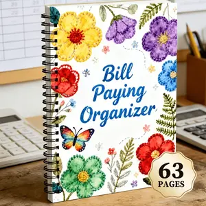 Bill Paying Organizer Notebook - 63 Pages Monthly Bill Tracker, Budget Planner for Expense & Finance Management, Floral Spiral Notebook