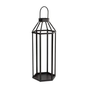 360 stand 32 in. Black Handmade Geometric Metal Floor Lantern Pillar Candle Holder, Decorative Interior Decoration Accessory for Room Lighting, Ideal Gift, Interior Decoration Accessories