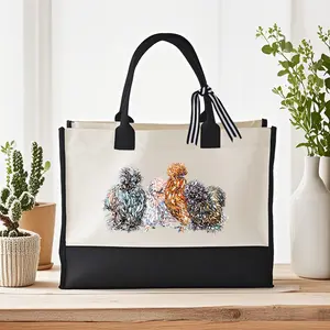 1pc Silkie Chicken Flock Print Tote Bag for Women - Large Capacity, Durable Polyester, Black & Beige, Ideal for Beach, Camping, Shopping, and Gifts, Beach Bag | Playful Design | Durable Fabric, Chicken Decor