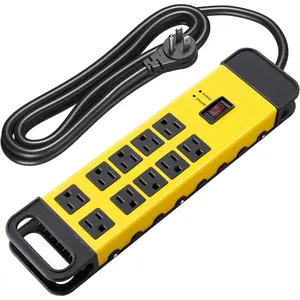 10-Outlet Metal Surge Protector Power Strip, UL Listed, 6Ft Cord Flat Plug, 15A Circuit Breaker, 14AWG 1440Joules, Heavy Duty Industrial Power Strip for Garage Workshop, Wall Mountable