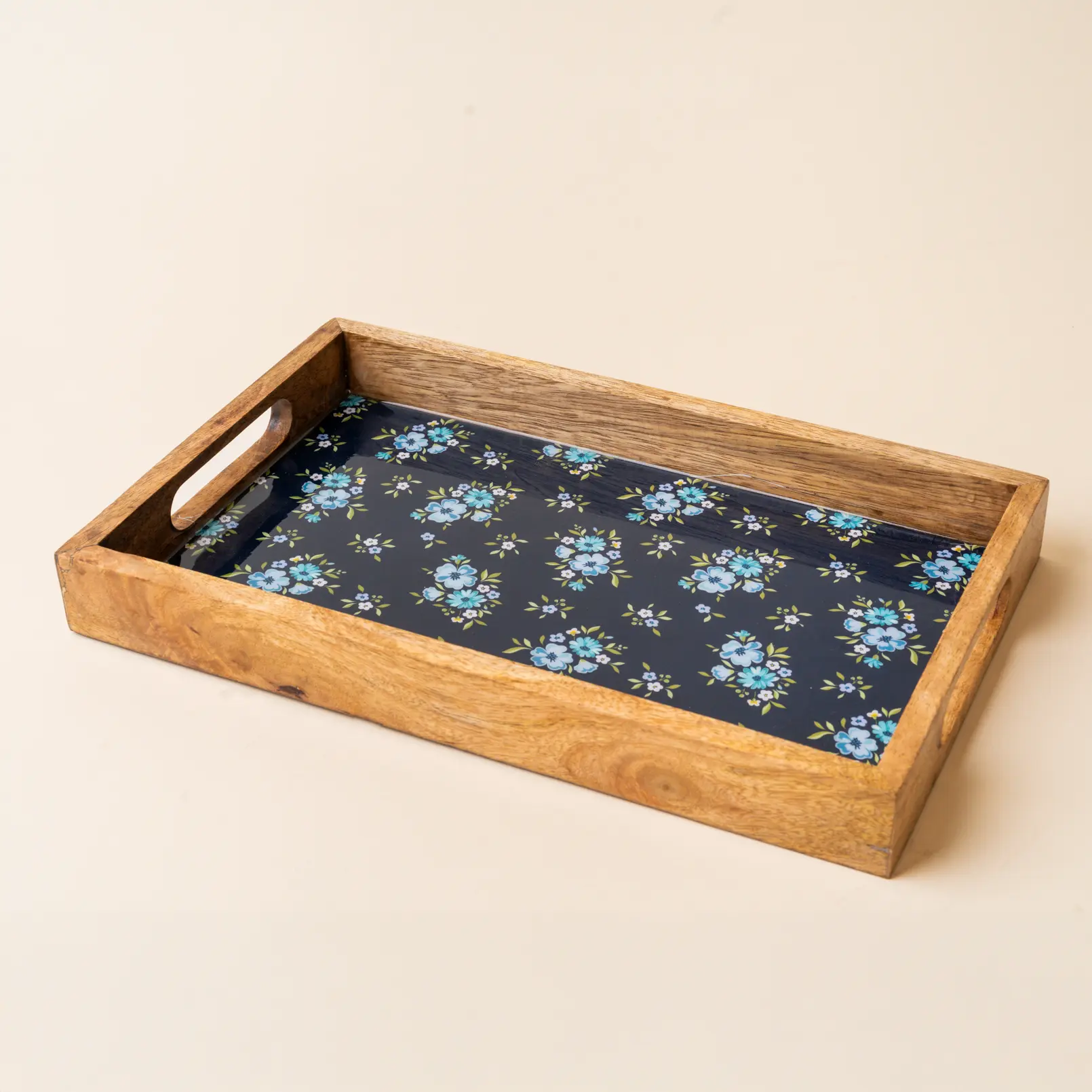 Navy Rectangle Wooden Enamel Tray, Kitchen & Tableware Serving Tray, Plates