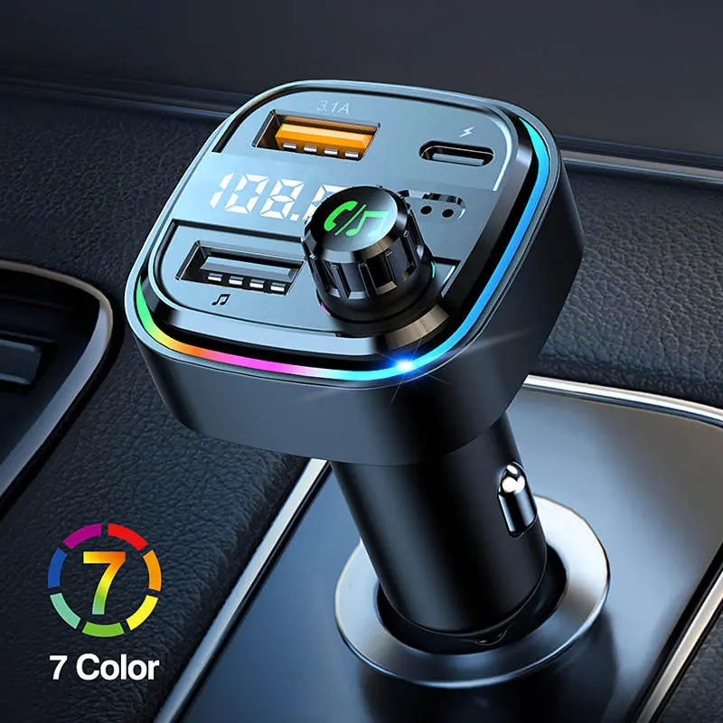 PD 30W Type-C Car Charger & Bluetooth 5.3 FM Transmitter, Wireless MP3 Player with Dual USB Ports, Bass Sound Enhancer, RGB Glowing Radio Adapter, Hands-Free Calls, Car Accessories & Road Trip Essentials, Compatible with 12V-24V