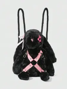 Grunge Punk Black Rabbit Shaped Cartoon Cute & Creative Fashion Backpack For Women, Goth Style, Gothic Style
