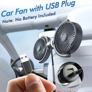 2026 Dual Head Car Fan USB Powered 360° Rotatable Cooling Fan for Front & Backseat Quiet Operation Adjustable Wind Speeds Universal Clip Mount for All Cars Trucks SUVs