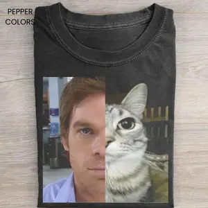 Dexter and Cat T-Shirt, Dexter TV Series Shirt, Funny Dexter Cat Shirt, Crime Series Graphic Tee, Gift for Men, Gift for Women, Crew Neck T-shirt, Trending T-shirt