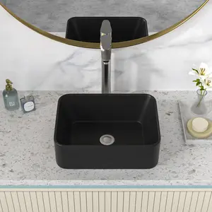 Kichae 16'' x 12‘’ Vessel Sink, Black Rectangular Vitreous Ceramic Bathroom Sink, Above Counter Vanity Basin, Scratch & Heat Resistant, Easy to Clean
