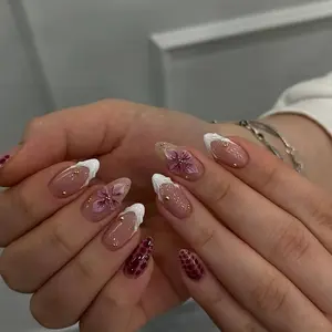 24pcs Almond Shape Fake Nails, Nude Base + French Tips + Snake Pattern + Gold Beads, Reusable, Beginner Friendly, Includes Jelly Glue & Nail File