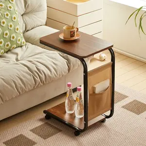 C-Shaped Mobile Side Table, End Table with Storage Pocket and Rolling Wheels, Small Side Table, TV Tray Tables for Sofa Couch Living Room Bedroom Bedside