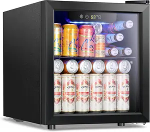 Mini Fridge Cooler - Beverage Refrigerator Black Glass Door for Beer Soda or Wine –Small Drink Dispenser Machine Clear Front Removable for Home, Office or Bar, 1.3cu.ft., Black