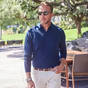 Bellagio Buttonless Long Sleeve Merino Polo Navy