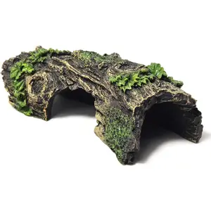 Fish Tank Decorations - Large Aquarium Decorations Air Bubbler Tree Fish House for Betta Hideout Caves Buddha Decor Temple Ruins Arched Betta Fish Accessories Reptile House Shelter Decor (Wood B-S)