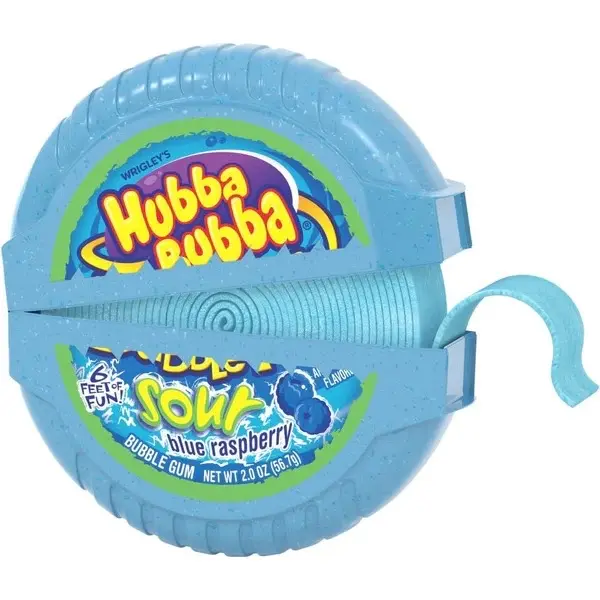 Hubba Bubba Blue Raspberry Sour Bubblegum, Sweet Corn-Infused Soft Candy, 2.0 oz (56.7g) Blueberry-Infused Sugar Snack for Kids, Chewing Treat