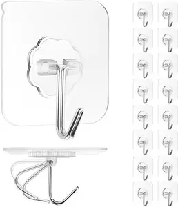 Adhesive Wall Hook, Set Heavy-Duty Thickened self-Adhesive Hook，16Pcs，33lb max Loading，Transparent, Waterproof, Bathroom, Outdoor, Kitchen, Doors, Practical Tools.