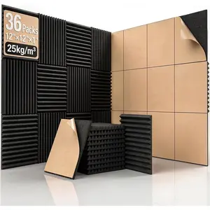 36 Pack Self-Adhesive Acoustic  Panels, 12" x 12" x 1" Sound Proofing Padding for Wall, High Density Sound Absorbing Panels for Studio &  Office