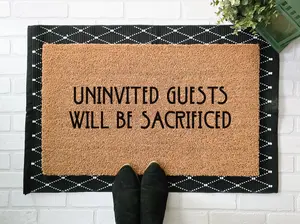 Uninvited Guests Will Be Sacrificed Funny Doormat, Gothic Decor, Pagan Outdoor Welcome Mat, Housewarming Gift, Witch Decor, Entry Door Mat