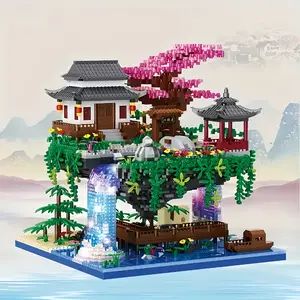 3320pcs Micro Building Blocks Set Chinese Architecture Of Peach Blossom, Cherry Blossom Bonsai Tree Building Set, Collectible Models Of Classical Famous