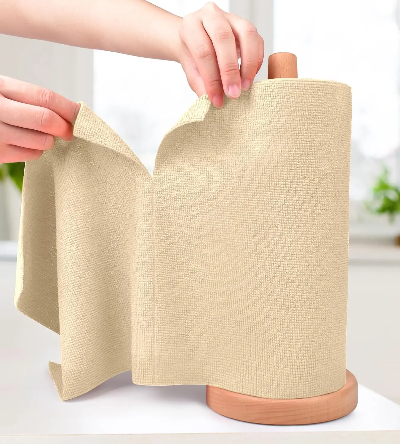 Wheat Microfiber Cleaning Cloth Roll - Soft Cleaning Towel, Absorbent Detailing, Dishwashing, Super Absorbent Microfiber, Lint-Free, Durable, Easy to Clean, Machine Washable, 20 Sheets for Kitchen Surfaces