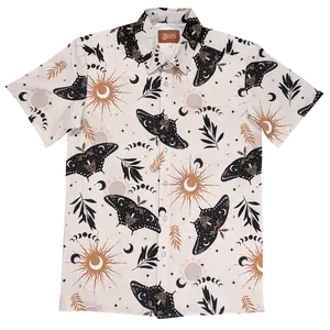 Aesthetic Celestial Moth Hawaiian Shirt Menswear, Graphic Collared Button Shortsleeve Aloha Top, Casual Classic Tropical Streetwear Polyester
