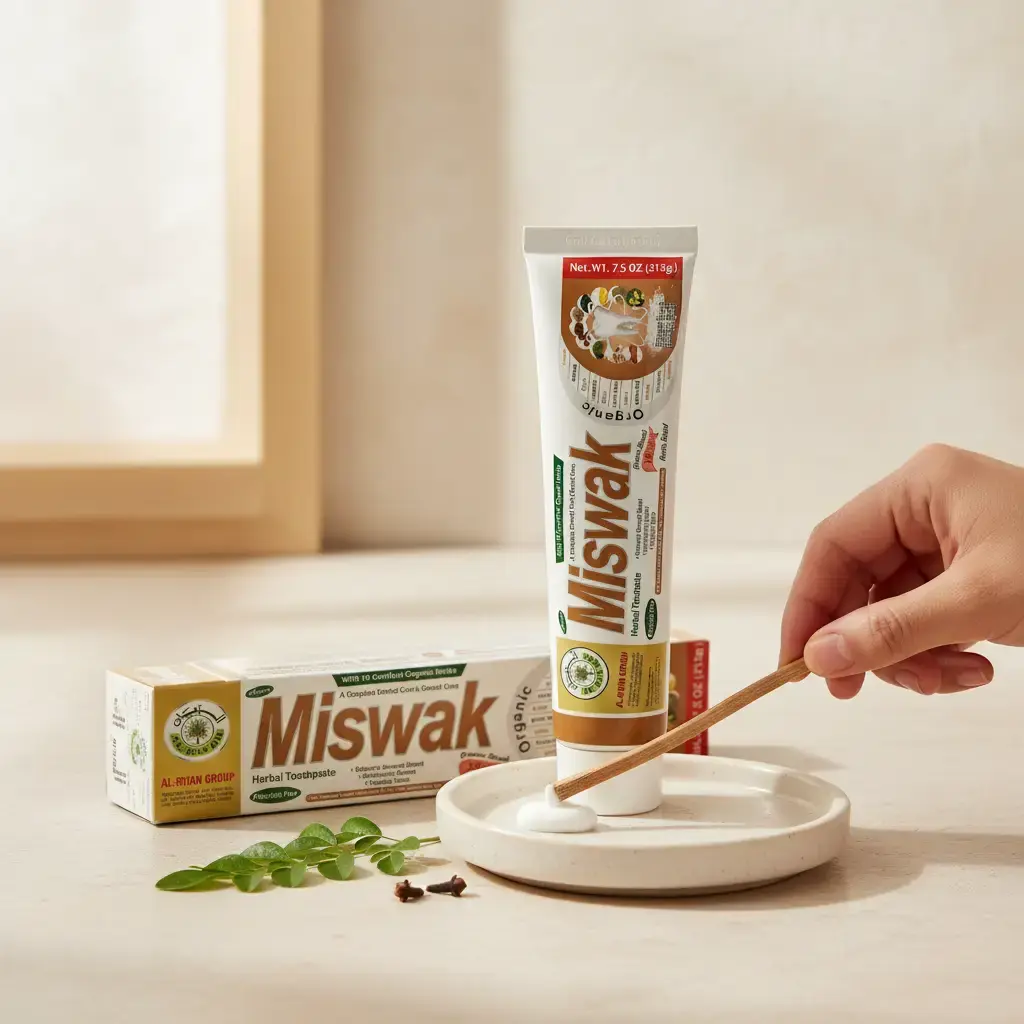 Organic Miswak Herbal Toothpaste - 10-in-1 Natural, Fluoride-Free Oral Care Toothpaste, 7.5 oz