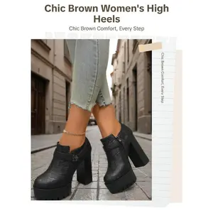 Women’s Fashionable Solid Color Platform Chunky Heel Boots, Casual Comfortable Ankle Boots for Daily Wear, Trendy Versatile Boots for Women & Girls, Shoes, Western Boots