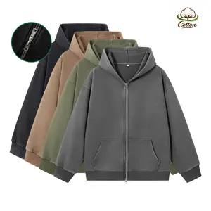 Fall/Winter men’s open-front hoodie jacket made from acid-wash, water-washed cotton with double zippers; suitable for both men and women, ideal for sports, everyday wear, and outdoor outfits.