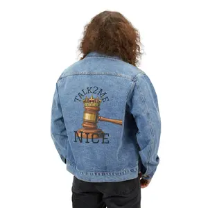 Talk2MeNice Gavel Justice design Denim Jacket | Talk2MeNice back artwork