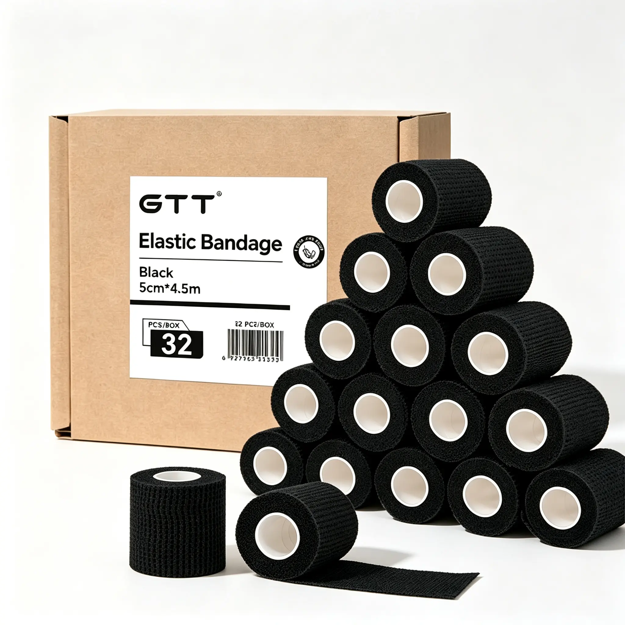 16 Rolls Black Self-Adhesive Elastic Bandage, 2 in x 177 in Self-Stick Breathable Sports Wrap for Wrist/Ankle Injury Protection, First Aid & Pet Veterinary Use