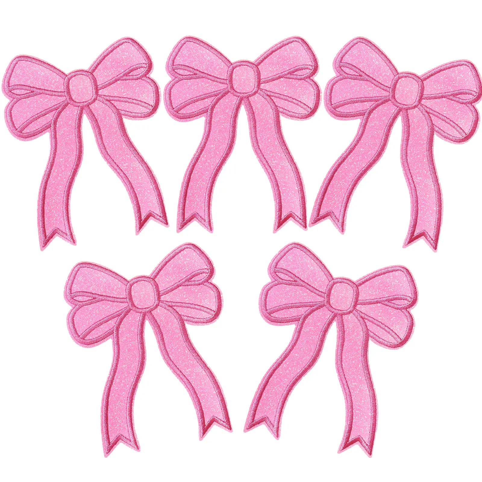 5Pcs Iron On Patches Glitter Sweatshirt Side Bow Embroidered Patch Cute Sequin Applique Sew On Shiny DIY Decorative Accessories
