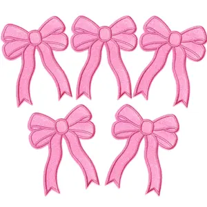 5Pcs Iron On Patches Glitter Sweatshirt Side Bow Embroidered Patch Cute Sequin Applique Sew On Shiny DIY Decorative Accessories