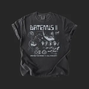 Artemis II NASA Mission Vintage T-Shirt: Pigment Dyed Comfort Colors Fabric, Faded Heavyweight Tee with Relaxed Oversized Fit, Soft Unisex Cotton for Casual Space Exploration Style
