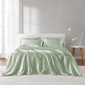 360 Stand Solid Satin Luxury Sheet Set - California King Size (108x102x0.13 in.), Sage, OEKO-TEX Certified, Smooth Finish for Beauty Self-Care Luxury Sleep